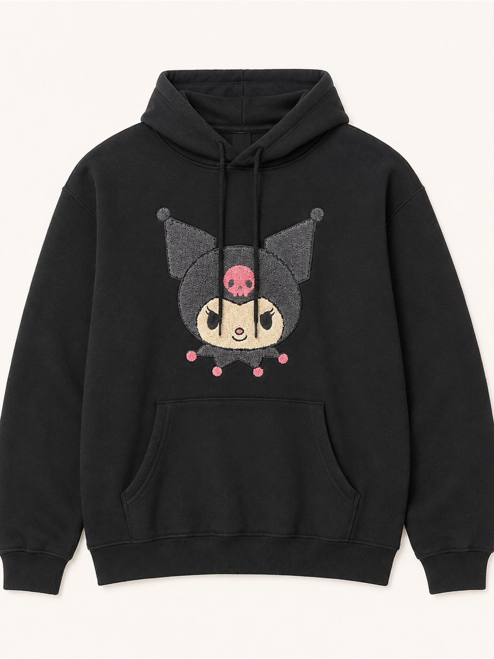 Kuromi Sanrio Black Embroidered Pullover Hoodie Size L